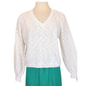 Holebrook Sweden Irma Sweater Knit Pullover Cropped in White Cotton Slub S